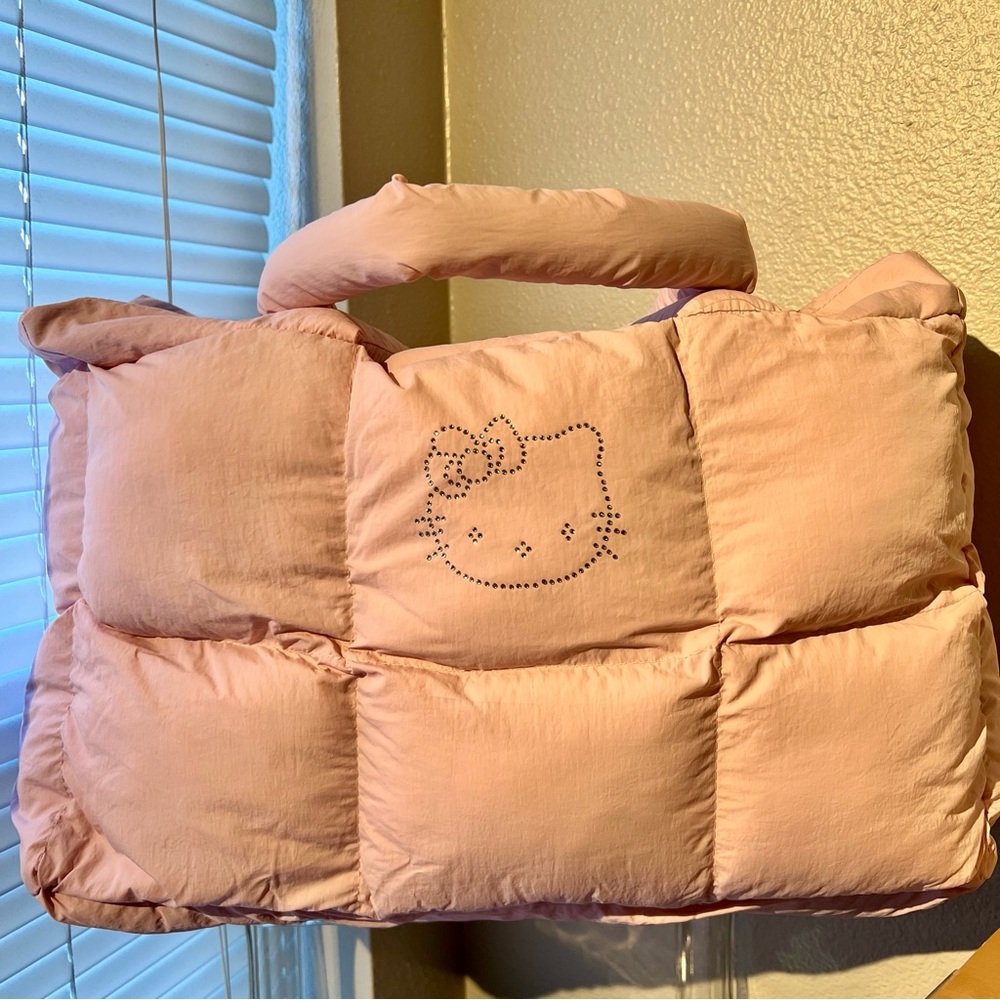 Hello Kitty Baby light Pink Bling Puffer Plush Quilted Large Tote Bag